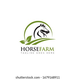 horsefarm logo, with head horse, leaf and land vector