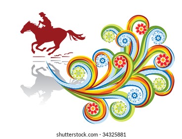 The horseman in abstract collage. Format A4. Vector illustration. Isolated groups and layers. Global colors.