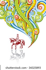 The horseman in abstract collage. Format A4. Vector illustration. Isolated groups and layers. Global colors.