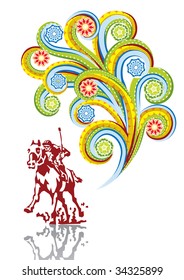 The horseman in abstract collage. Format A4. Vector illustration. Isolated groups and layers. Global colors.