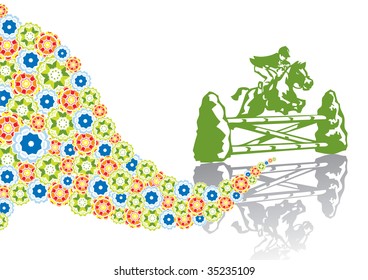 The horseman in abstract collage. Format A4. Vector illustration. Isolated groups and layers. Global colors.