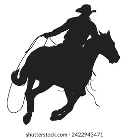 horseman holding a lasso rides a horse, isolated vector silhouette