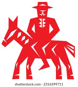 The horseman, rider in national costume silhouette. Country man cowboy pattern. Belarusian and ukrainian vycinanka. Folk decoupage simple motives.
