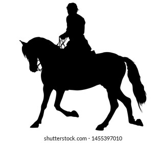 Horseman rides a horse on a white background