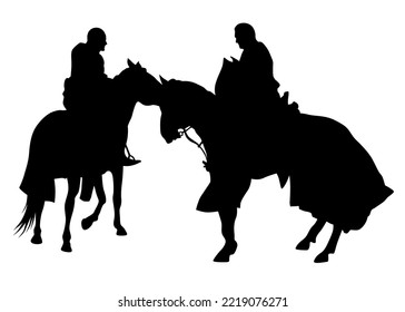 Horseman rides a horse on a white background