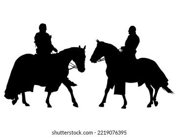 Horseman rides a horse on a white background