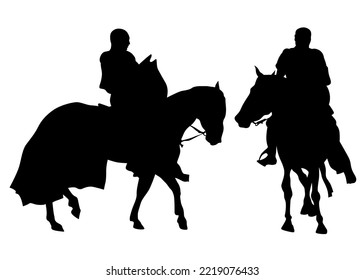 Horseman rides a horse on a white background