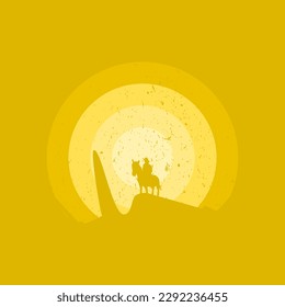 Horseman silhouette artwork in yellow color for wall decoration. 