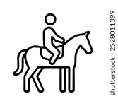 Horseman silhouette. Equestrian sport icon. Horse Riding Training. Adjustable thin line. Editable stroke.