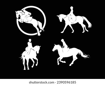 horseman silhouette icon set, eps 10 vector design