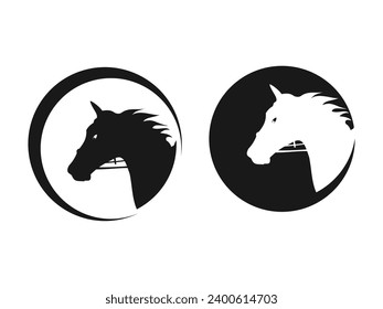 horseman vector logo, black and white circle design, eps 10.
