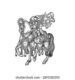 A horseman without a head. Can be used as a sketch of a tattoo.