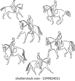 Horsemanship, dressage horse, vector sketch illustration 