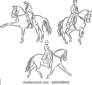 Horsemanship, horse dressage, vector sketch illustration 