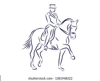 Horsemanship, jumping competition contour vector illustration