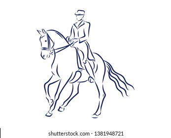 Horsemanship, jumping competition contour vector illustration