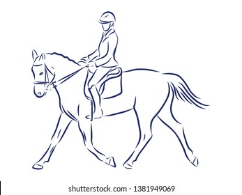 Horsemanship, jumping competition contour vector illustration