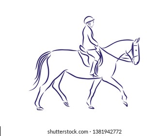 Horsemanship riding , contour vector illustration