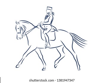 Horsemanship,jumping competition contour vector illustration