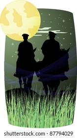 Horsemen on horses under the full moon
