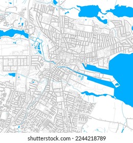 Horsens, Denmark high resolution vector map with editable paths. Bright outlines for main roads. Use it for any printed and digital background. Blue shapes and lines for water.