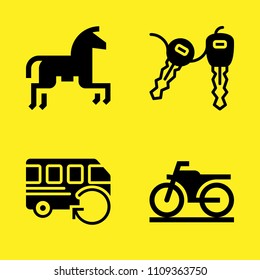horseriding, motorbike, car key and bus vector icon set. Sample icons set for web and graphic design