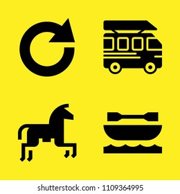 horseriding, refresh, bus and kayak vector icon set. Sample icons set for web and graphic design