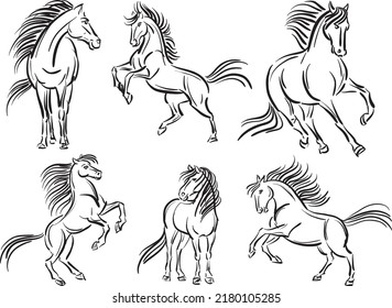 horses black and white brush stroke vector illustration