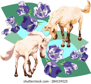 horses blue bell flowers vector seamless