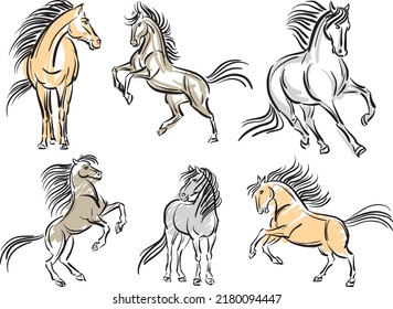 horses color brush stroke vector illustration