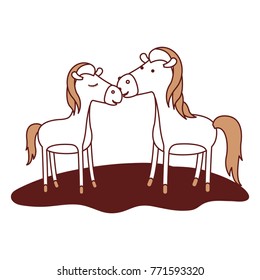 horses couple over grass in color sections silhouette