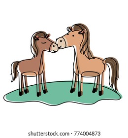 horses couple over grass in watercolor silhouette