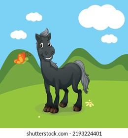 Horses and Donkey cute cartoon vector illustration Vector