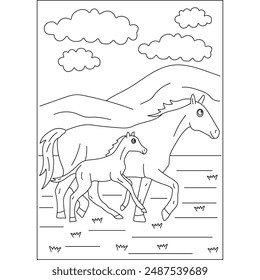 horses farm animal coloring book page for kids or grown adults coloring book mindful relaxation activity