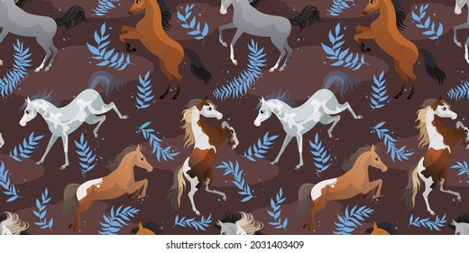 Patrón de carácter plano de los caballos. Hermoso diseño para envolver papel, textil, web.