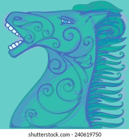 The horse's head. Abstract image of a head pack animal with an open mouth.