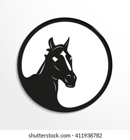 Horse's head. Vector illustration. Black and white view.