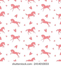 Horses and hearts, Valentine's day theme, seamless vector pattern