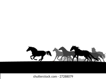 horses herd silhouettes. easy to edit