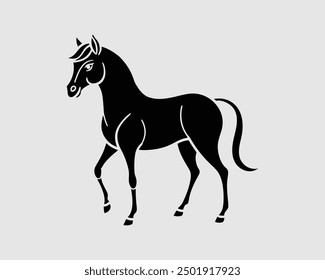 horses icon. Isolated black silhouette of galloping, jumping running, trotting, rearing horse on white background. Side view.
Keywords: