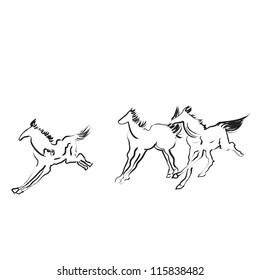horses ink painting asian style vector