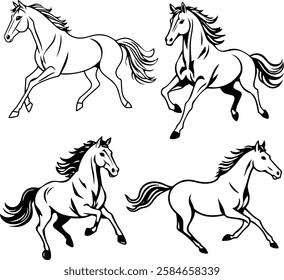 horses line art posing like running