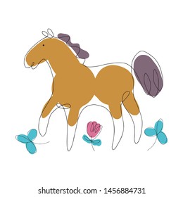 Horses line shapes illustration with flowers