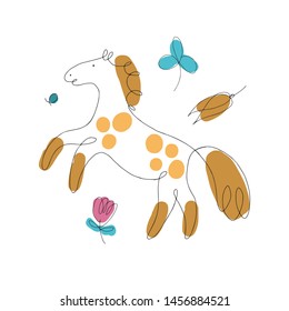 Horses line shapes illustration with oats