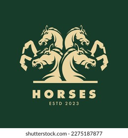 Horses Logo Design Illustration Vector. Four angry horses