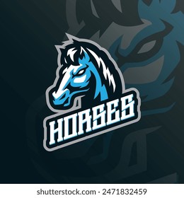 Vector de diseño de logotipo de mascota de caballos con estilo de concepto de ilustración moderna para la impresión de insignia, emblema y camiseta. Ilustración de la cabeza de caballo para el deporte y el equipo de deportes.