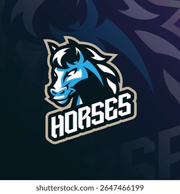 Vetor de design de logotipo de mascote de cavalos com estilo de conceito de ilustração moderna para impressão de emblema, emblema e camiseta. Ilustração de cabeça de cavalos para esporte e equipe de esporte.
