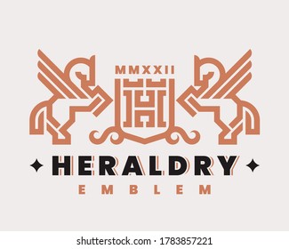 Horses, modern logo. Stallion heraldic emblem design editable for your business. Vector illustration.