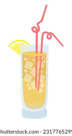 Horses Neck with lemon slice and straw. Classic alcohol cocktail in the bar glass.