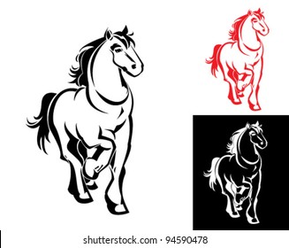 horses on white or black backgrounds